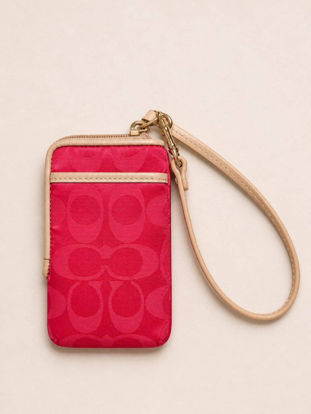 Coach Raspberry Pink Signature L-Zip Wristlet Card Case EUC - Picture 4 of 5